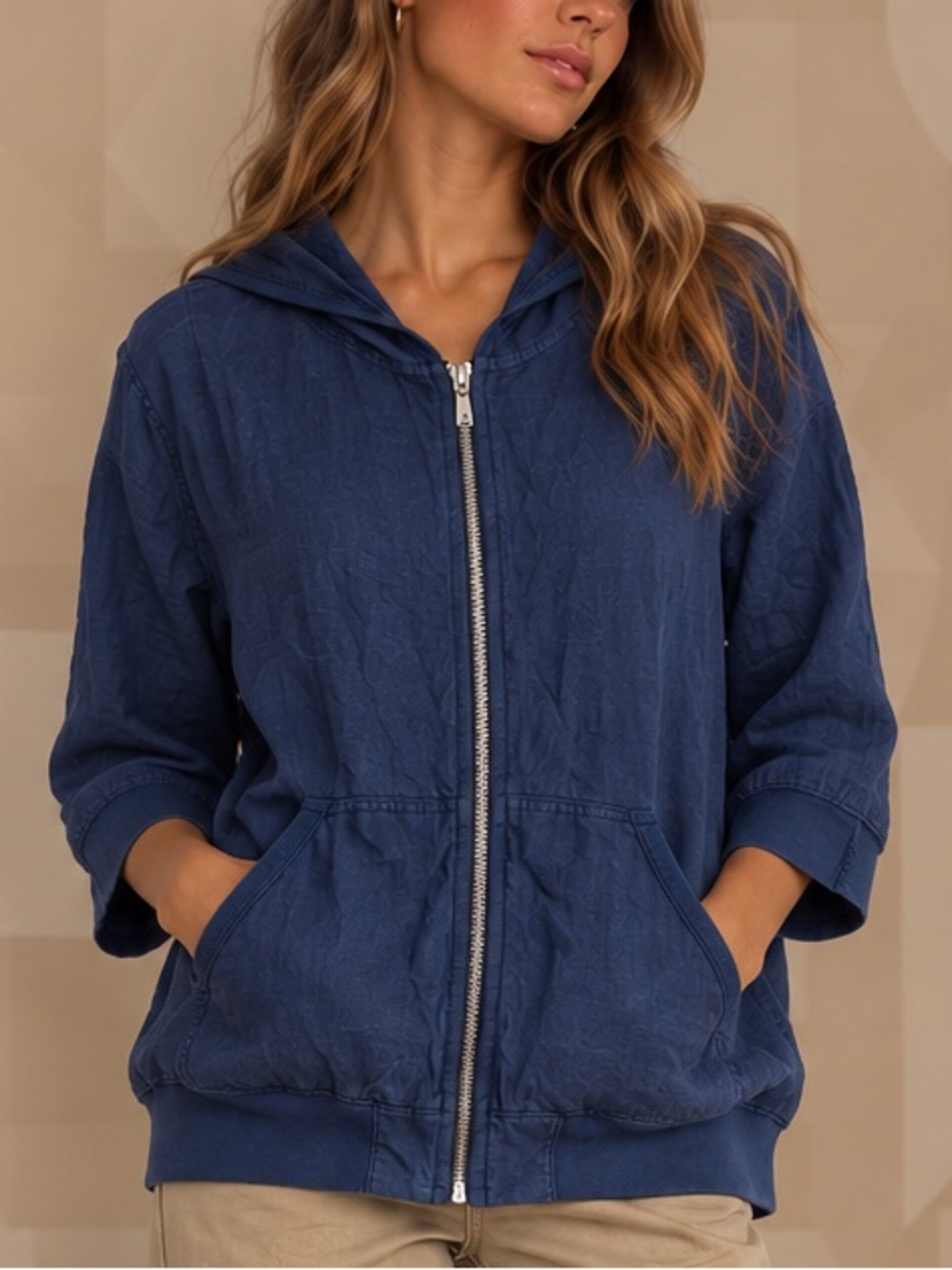🌳MAKE OFFER🌳 The Territory Ahead Navy Zip Front Hoodie Jacket Linen Sz LArge